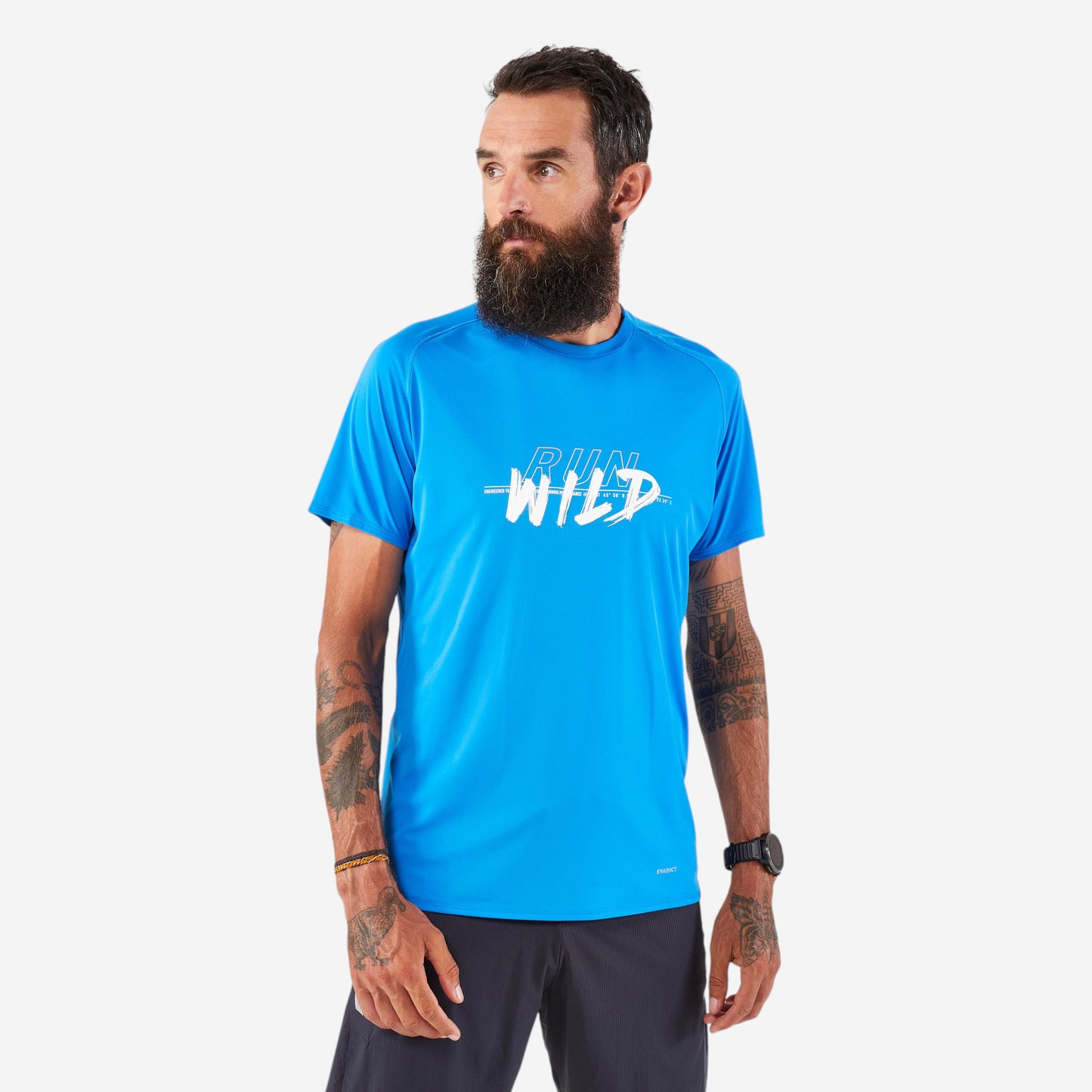 Men's Trail Running Resistant T-shirt-KIPRUN Run 500 Graph-Sea Blue