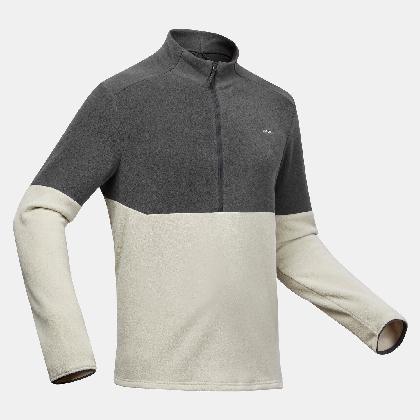 Men's mountain hiking fleece jacket, MH500 Half Zip - Beige