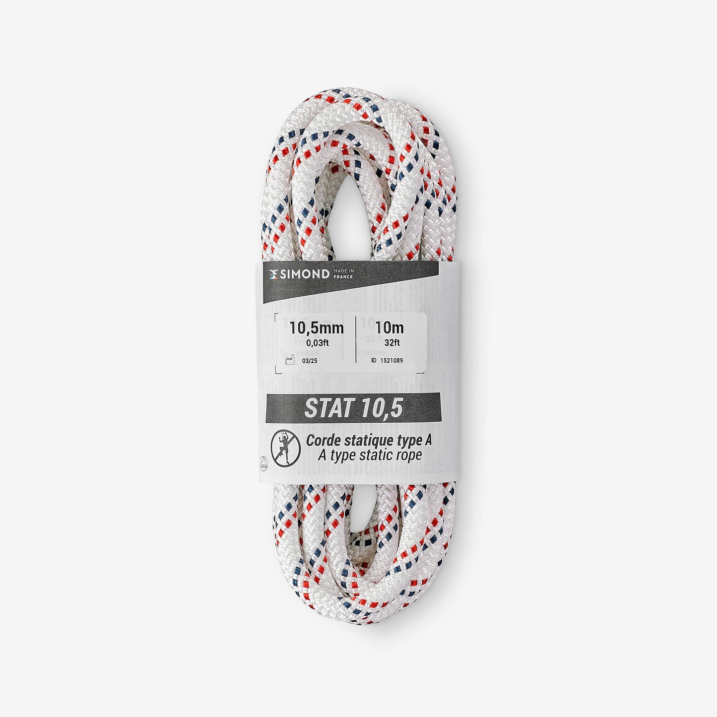 SEMI-STATIC ROPE 10.5 MM X 10 M - STAT 10.5 WHITE