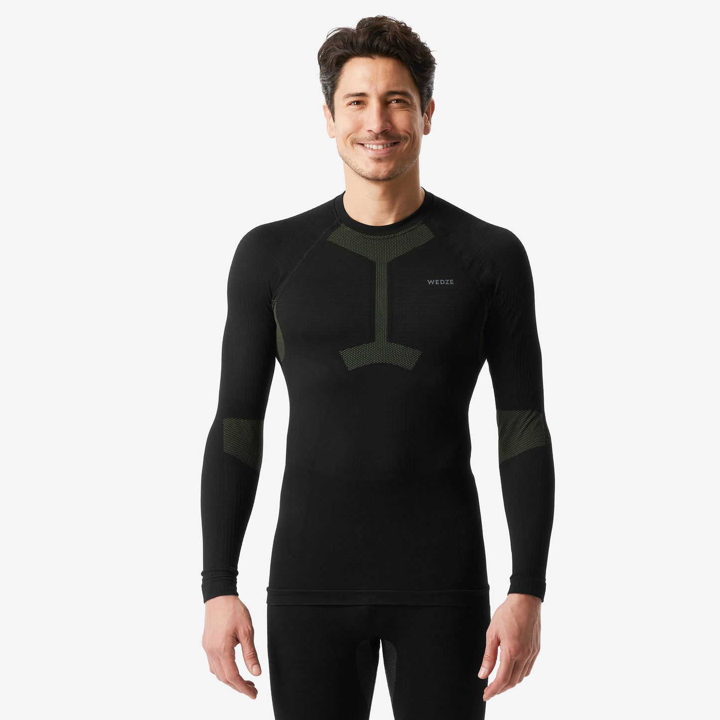 Men's Warm and Seamless Base Layer Ski Top BL500 - Black and Khaki