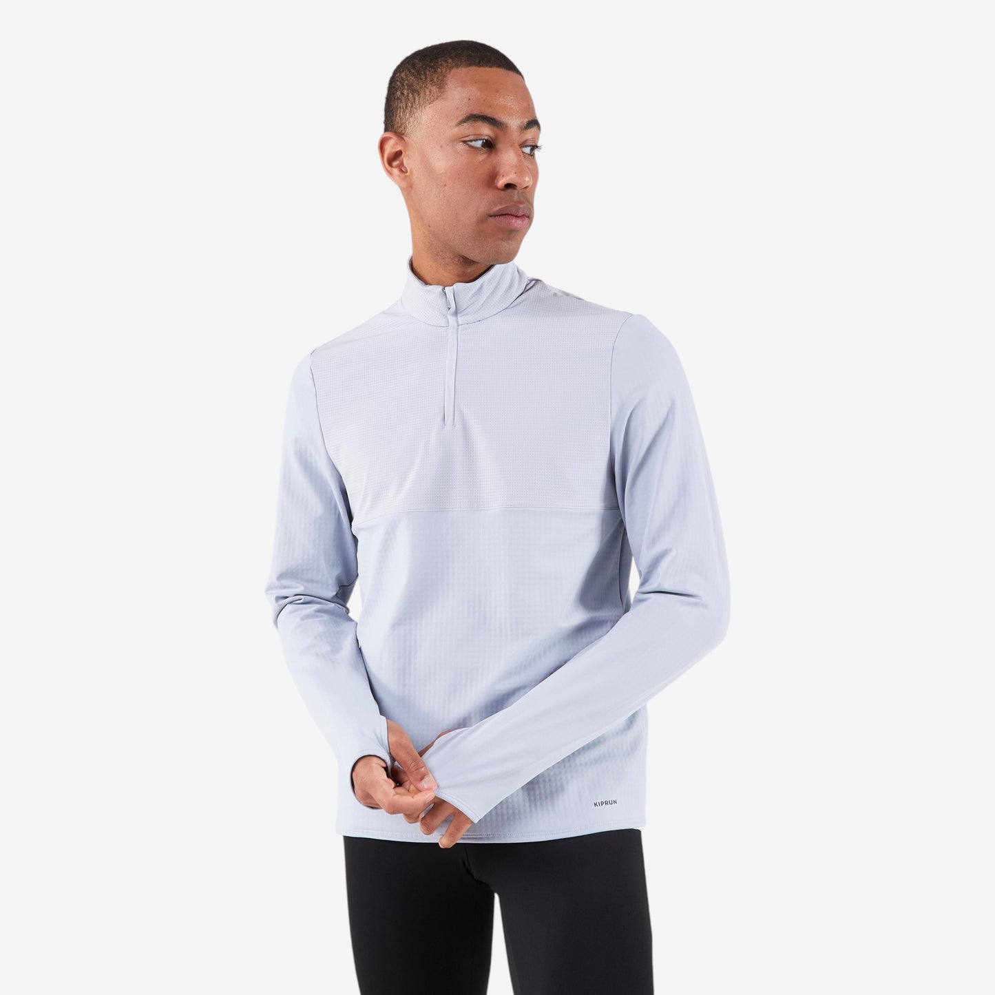 Men's KIPRUN Run 500 Warm Long-sleeved Zip Running T-Shirt - Grey