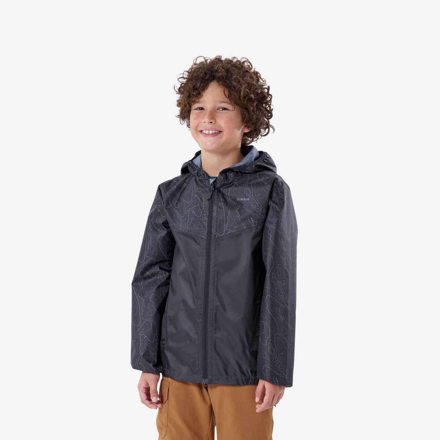 Kids' waterproof hiking jacket with zip, 7-15 years MH100 - Grey/Black