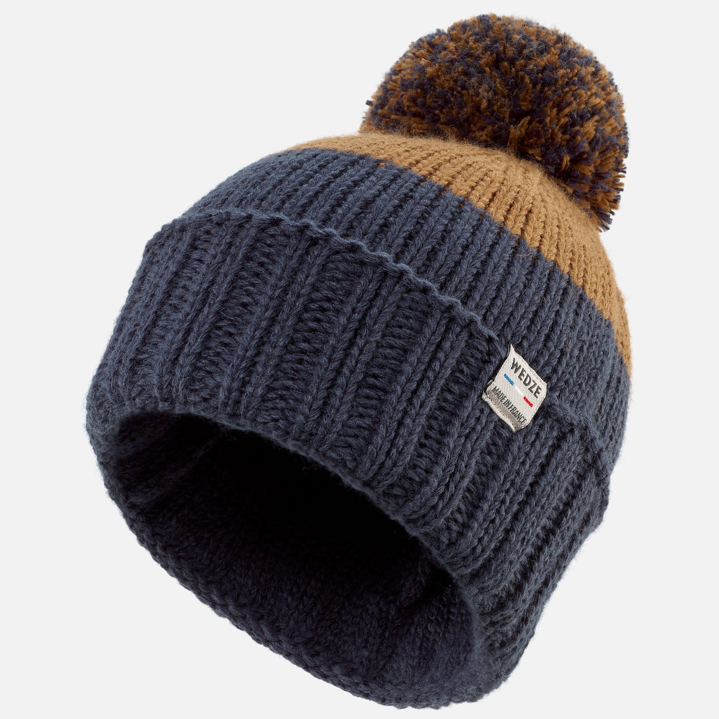 Kids' Made in France Skiing Beanie Hat GRAND NORD 500 - Brown and Blue