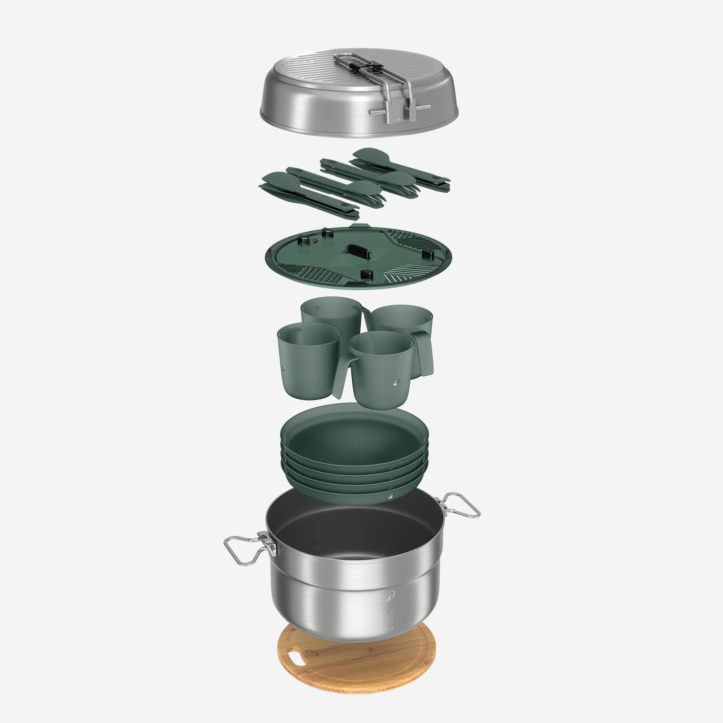Stainless Steel Non-stick Camping Cookset 500 4 People 25 Items