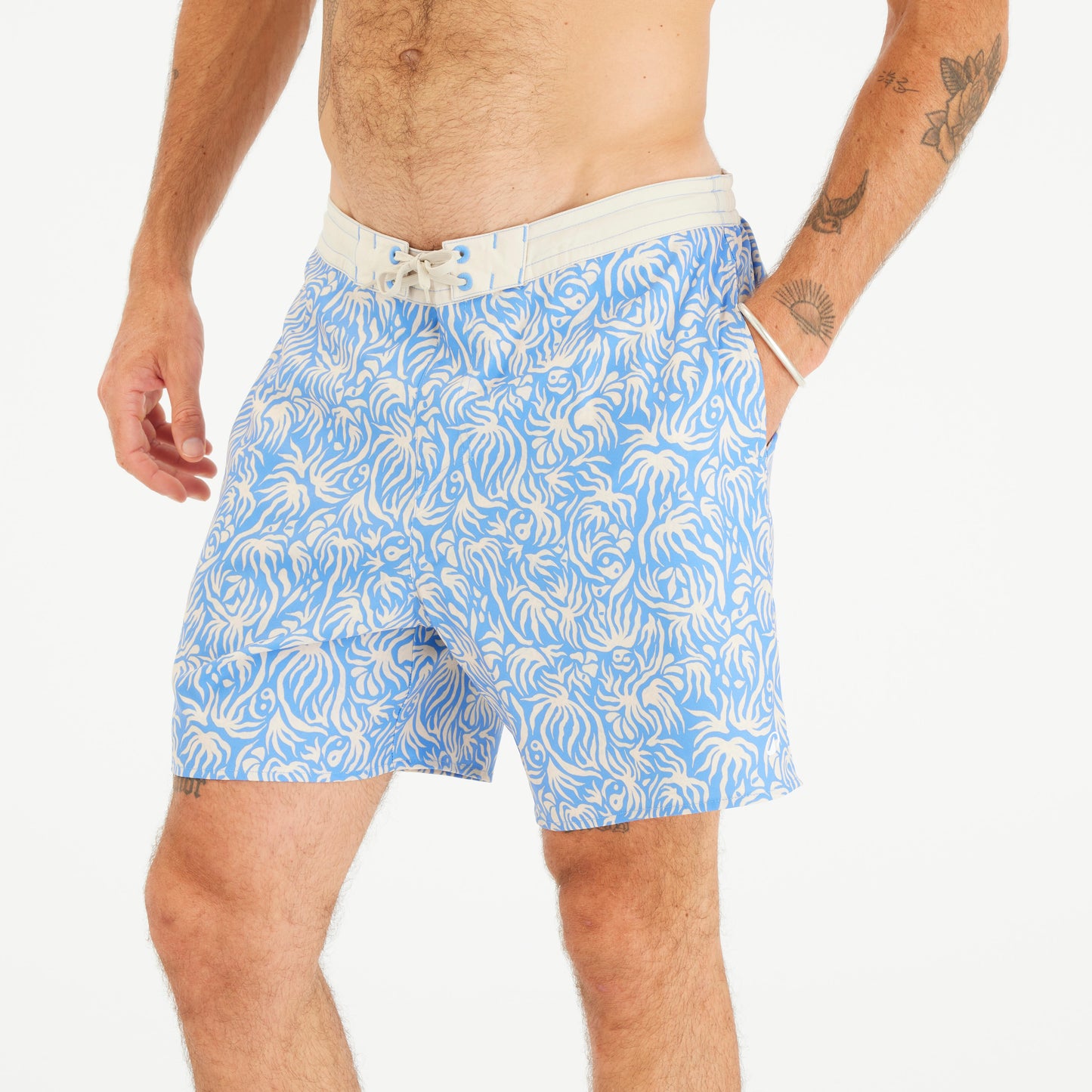 Men's Swim Shorts Surf 100 18" Long - Flora Blue