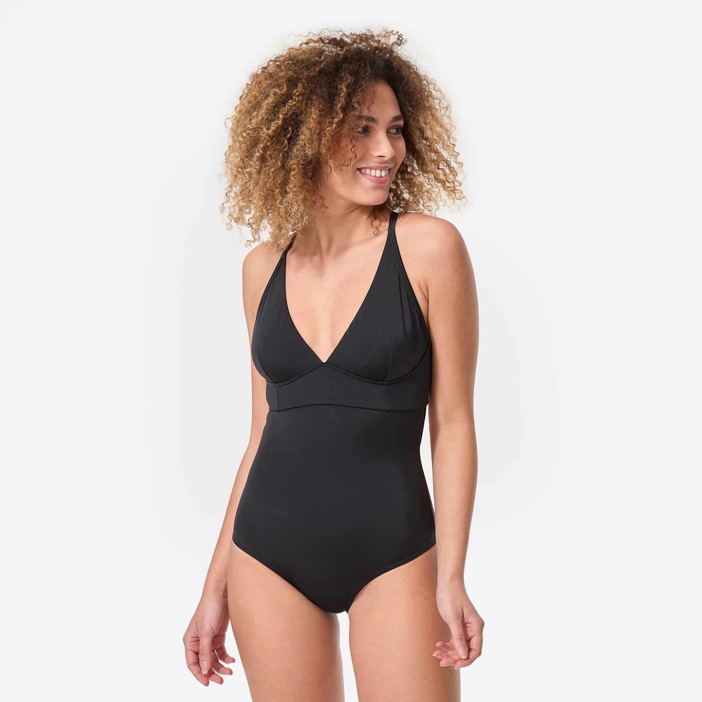 WOMEN'S 1-PIECE SURF SWIMSUIT WITH ADJUSTABLE BACK BEA BLACK