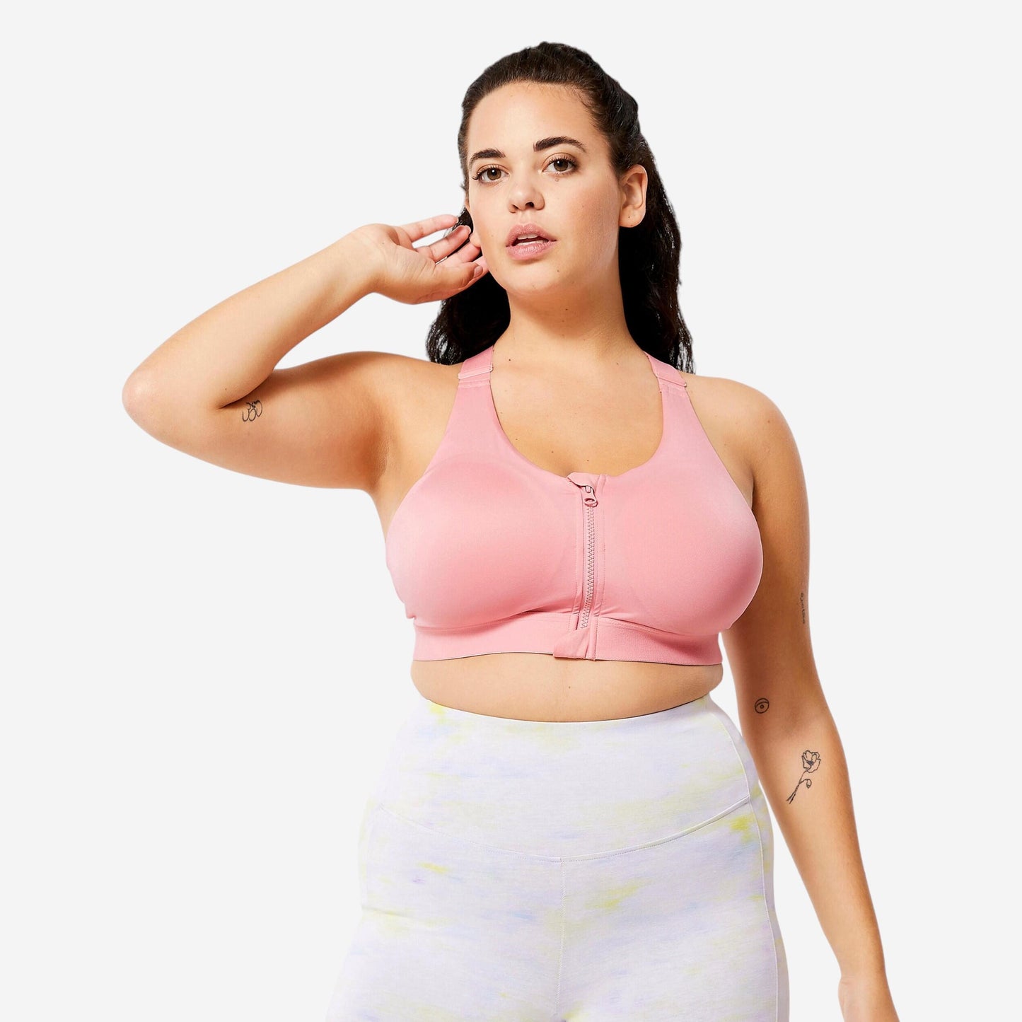 Women's High Support Zipped Sports Bra with Cups - Pink