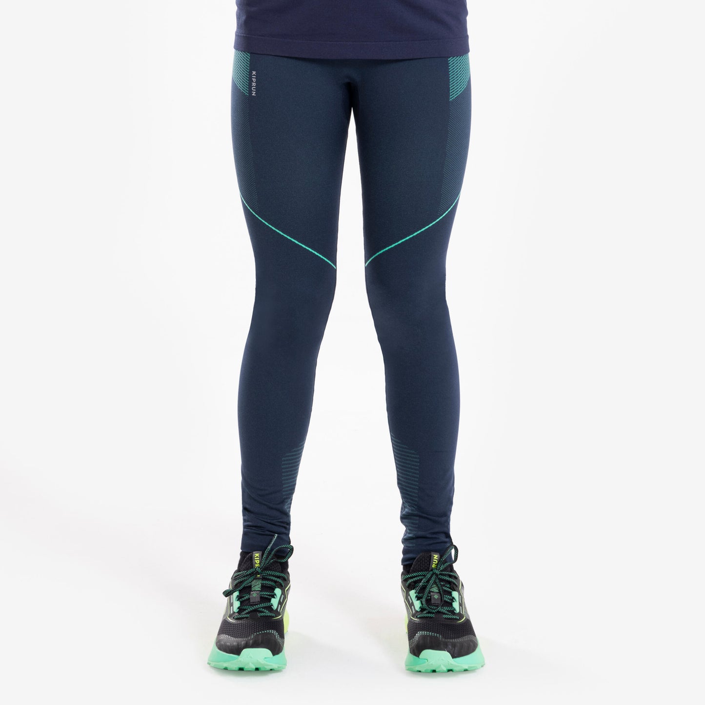 KIPRUN CARE 500 Children's Running Seamless Leggings -Navy green