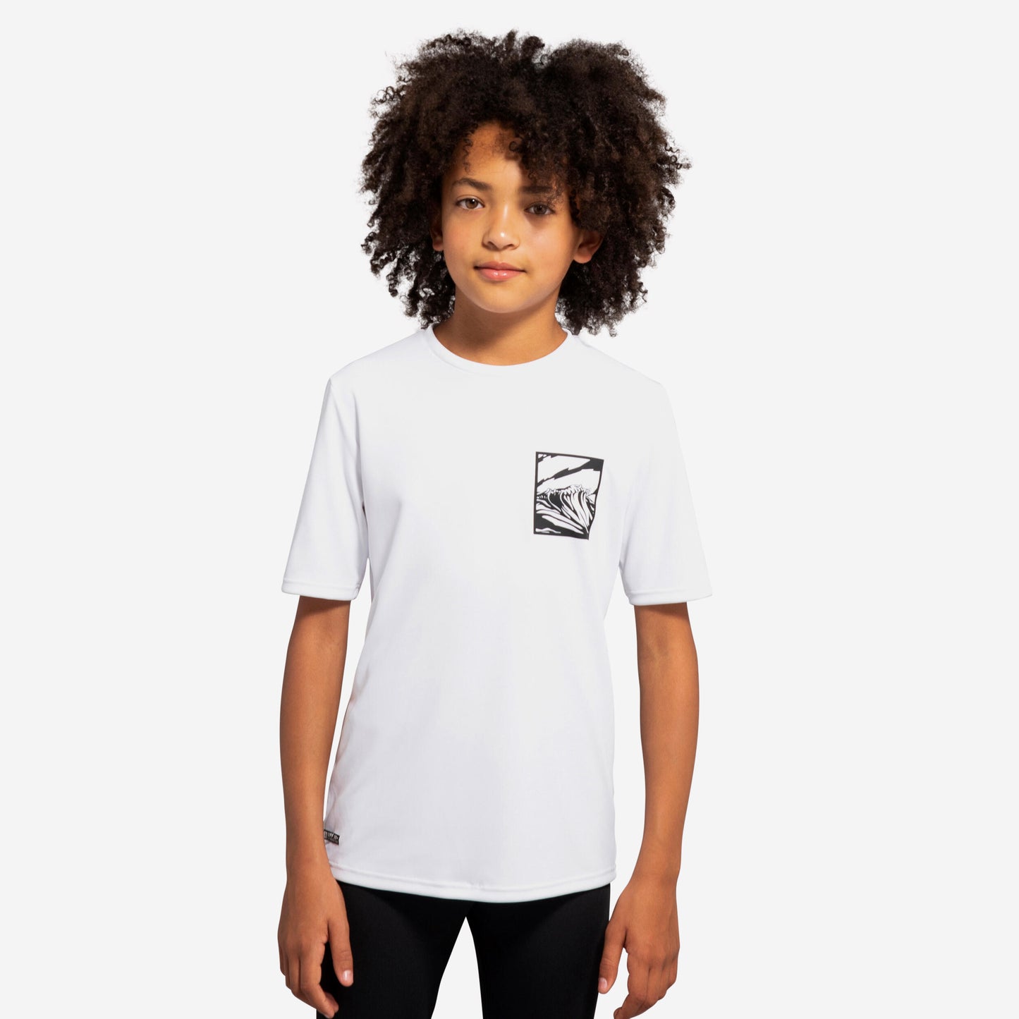 Kids' short sleeve UV-protection surf t-shirt - 100 white black skate