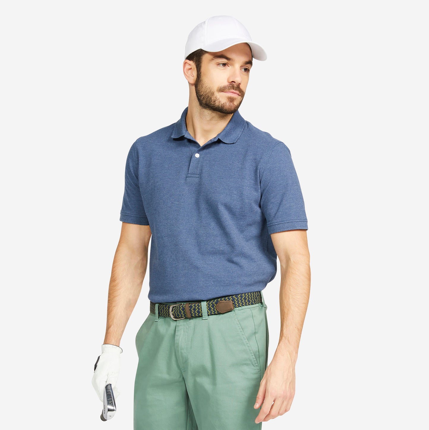 Men's golf cotton and polyester short-sleeved polo shirt - MW500 slate blue