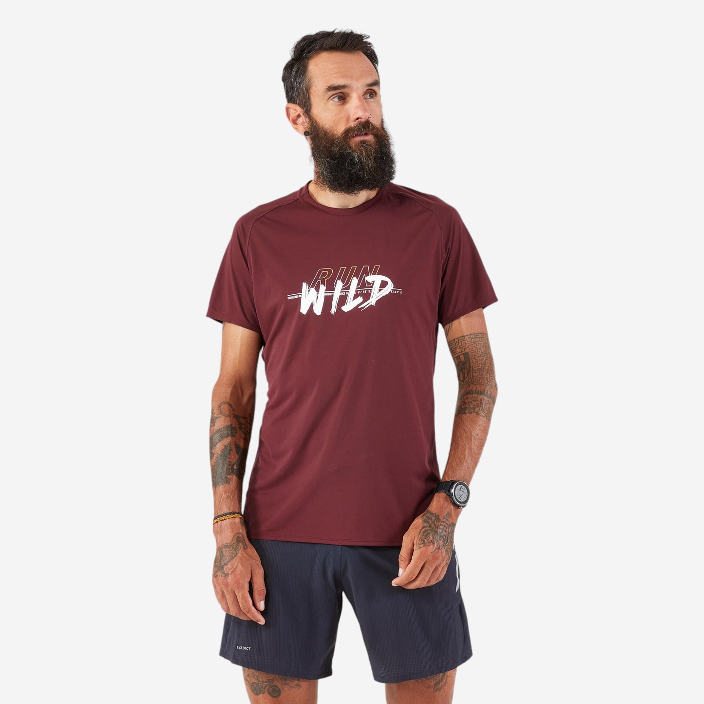 Men's Trail Running Resistant T-Shirt-KIPRUN Run 500 Graph-Dark Red