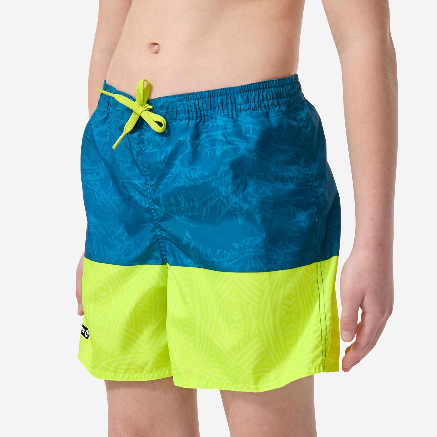 Boys' surfing swim shorts with pockets - 100 Stories blue yellow