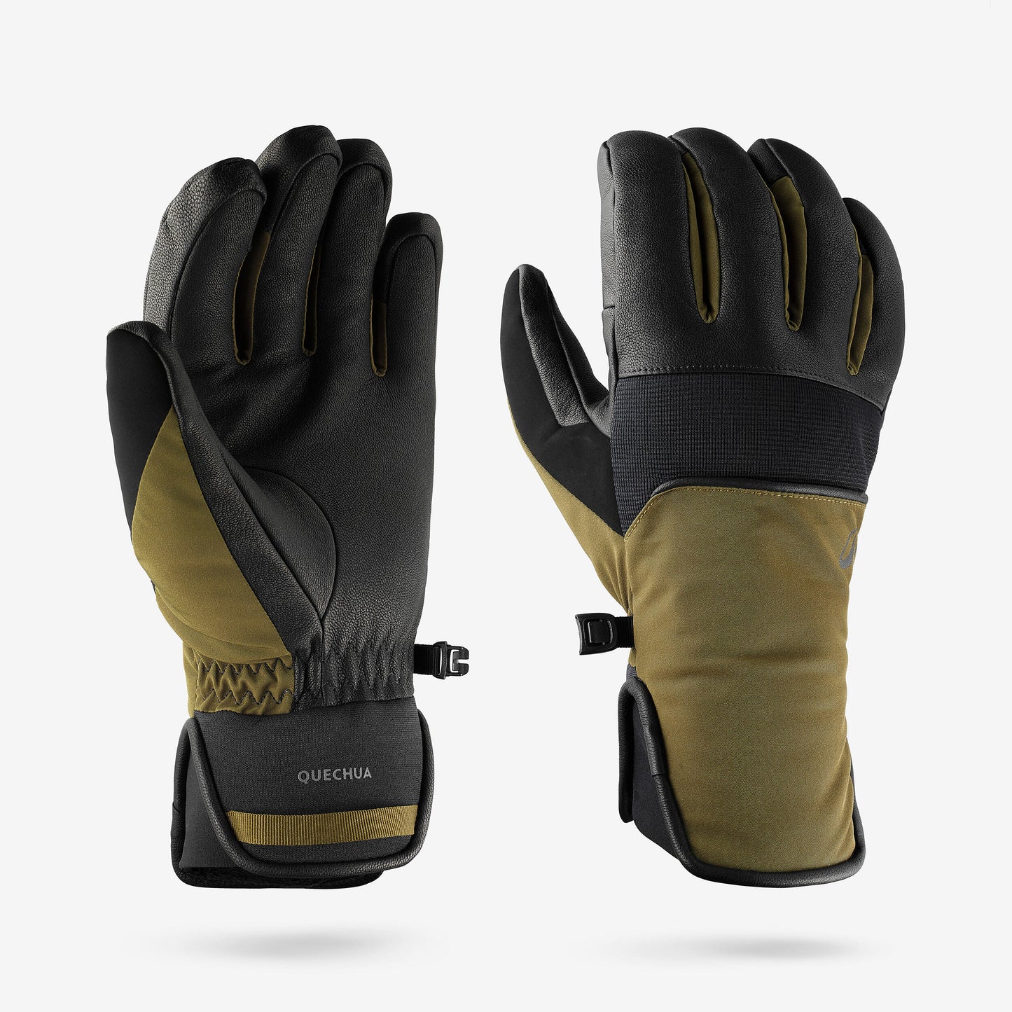 Adult soft skiing gloves, 500 Sport - Black and Khaki