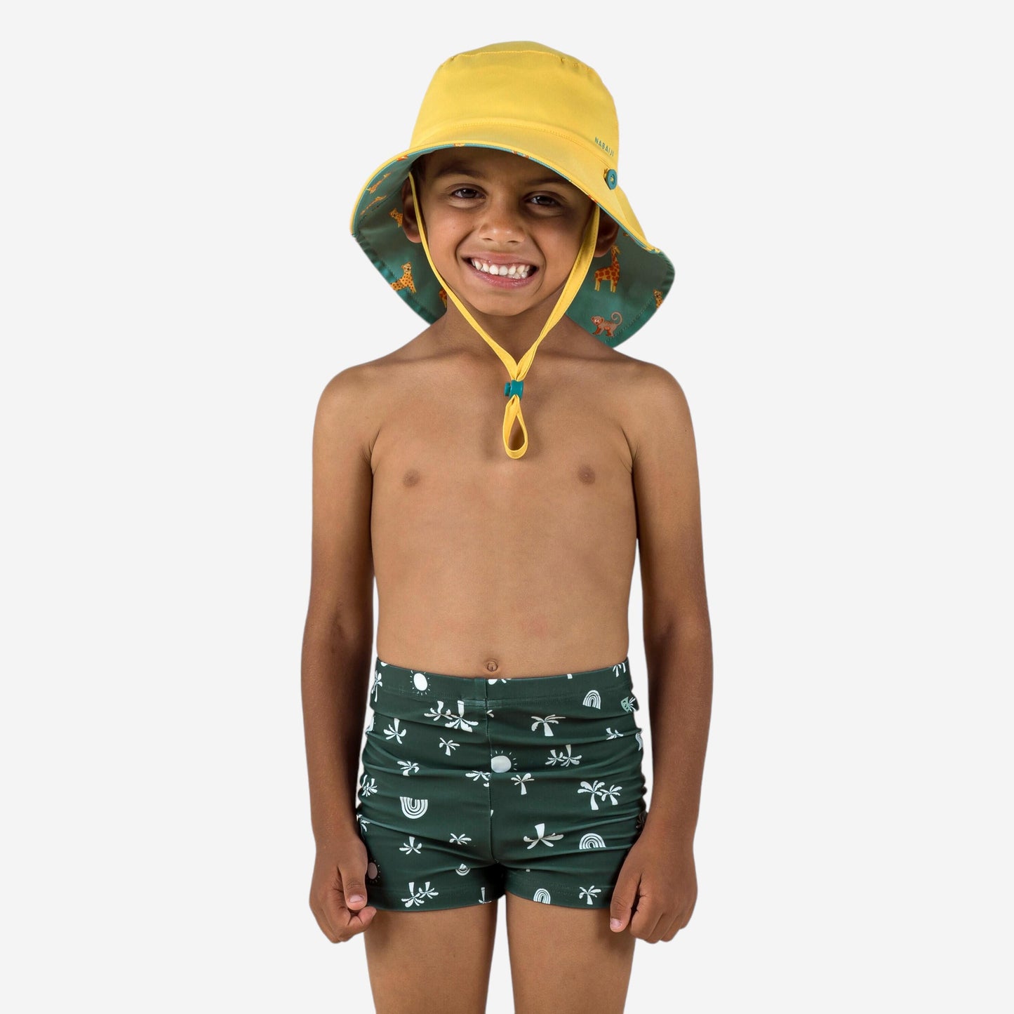 Baby / kids' boxer swim shorts - Sun print dark green