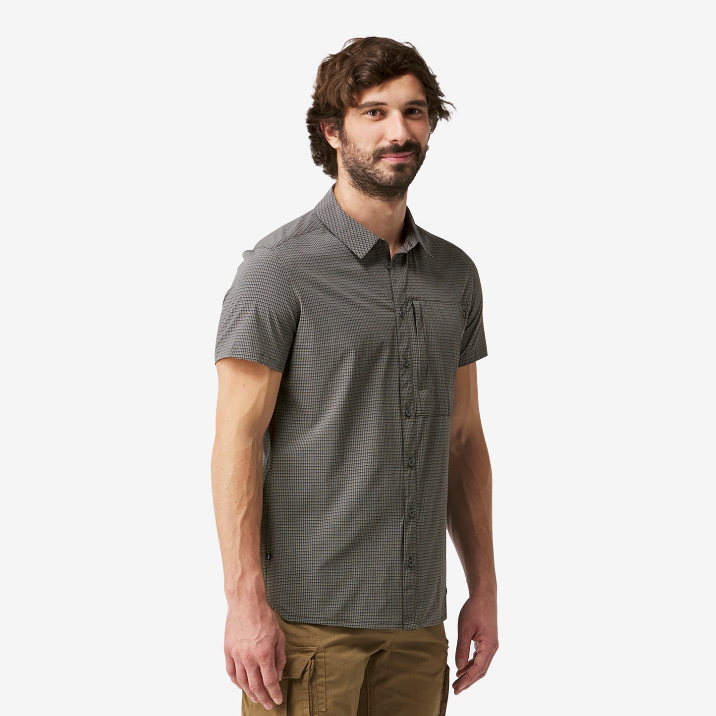 Men's short-sleeved trekking shirt, NH 500 Stretch - Grey