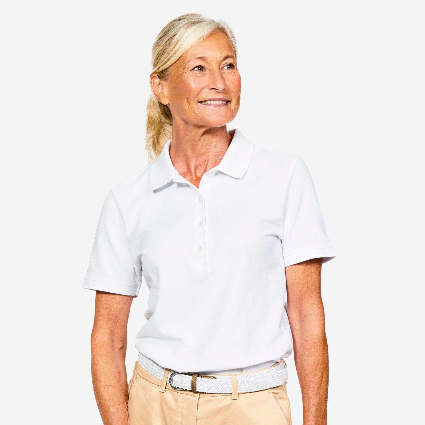Women's golf cotton and polyester short-sleeved polo shirt - MW500 white