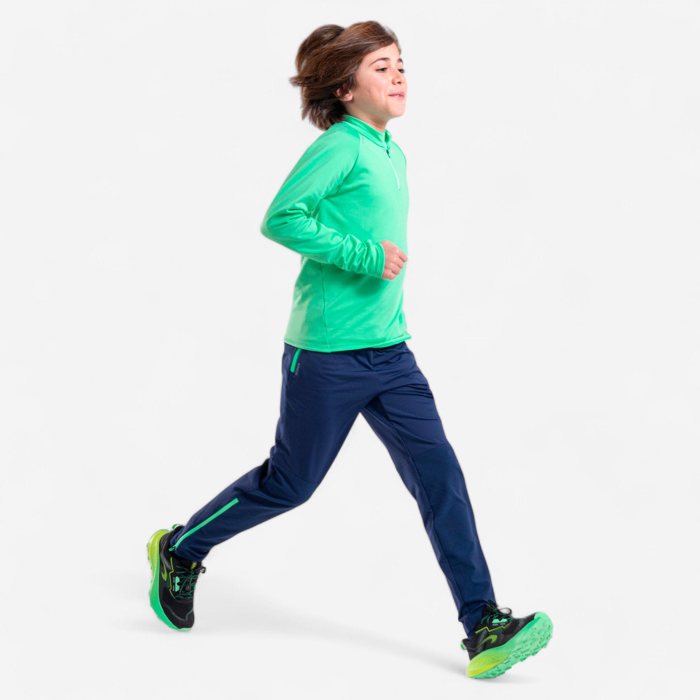 Kids KIPRUN WARM 900 zipped warm running trousers - navy green