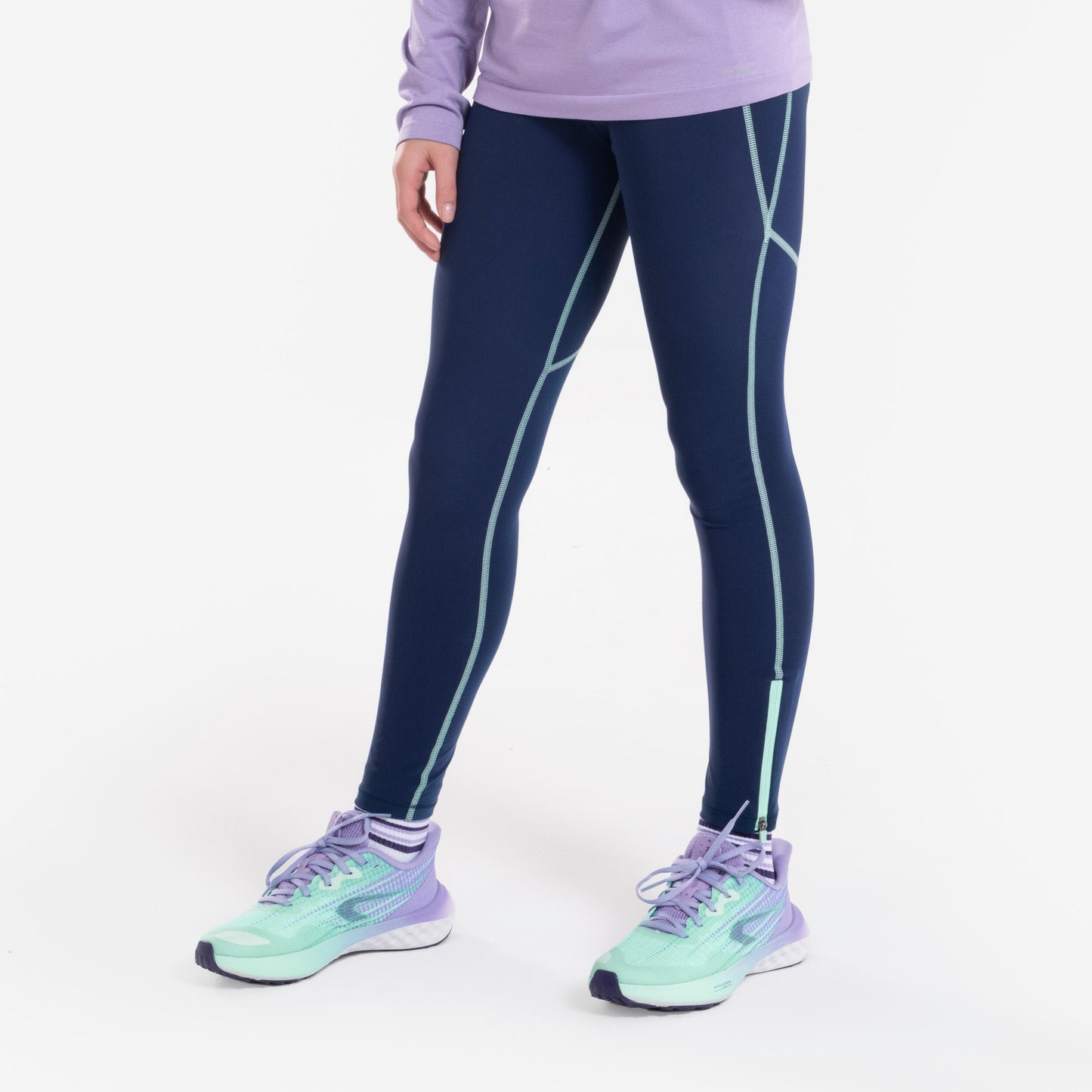 Girls' Breathable Leggings KIPRUN DRY+Zip 900-Navy Green