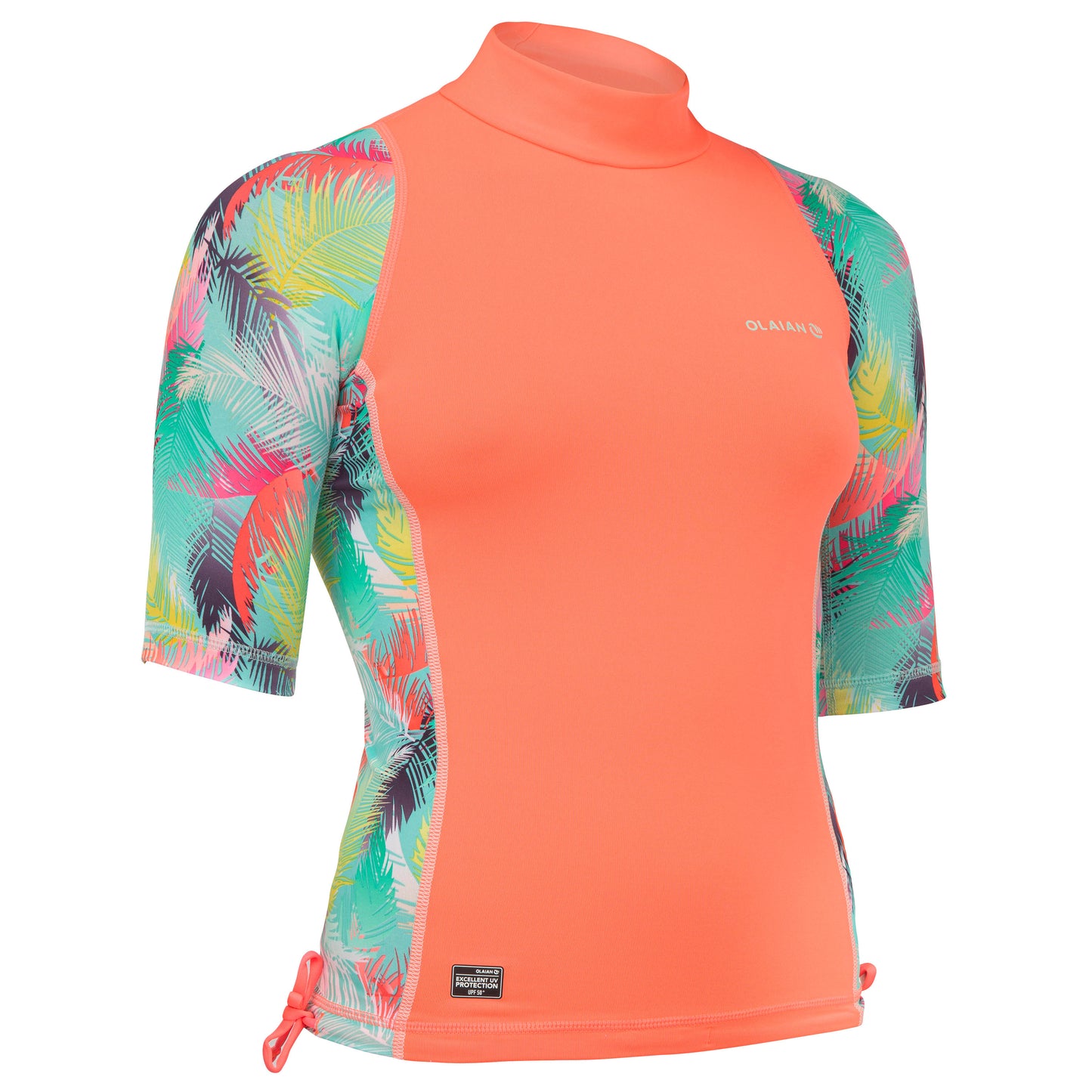 Girls' anti-UV surfing top T-shirt 500 - CORAL
