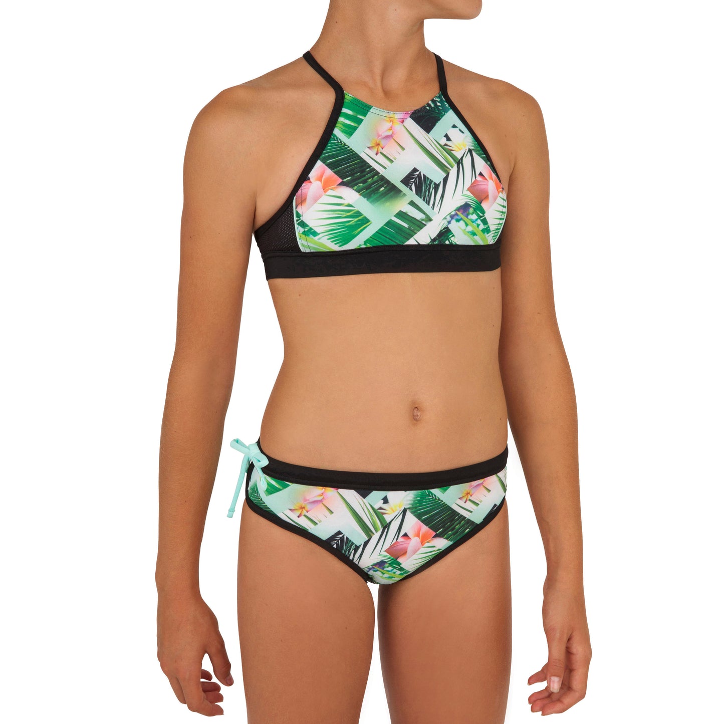 Girl's surf swimsuit crop top baha 900 green