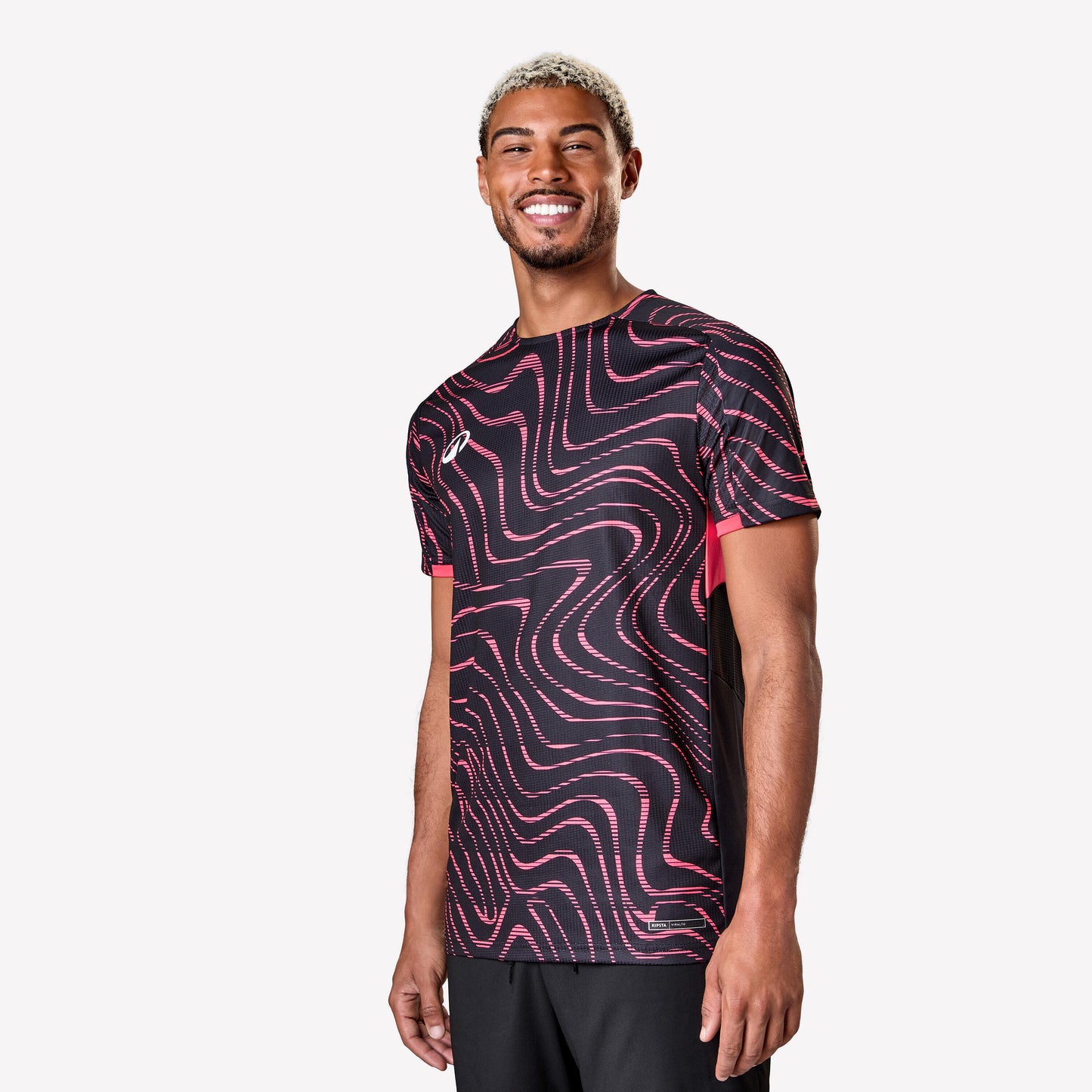 Adult Short-Sleeved Football Shirt Viralto Topo - Black & Neon Pink