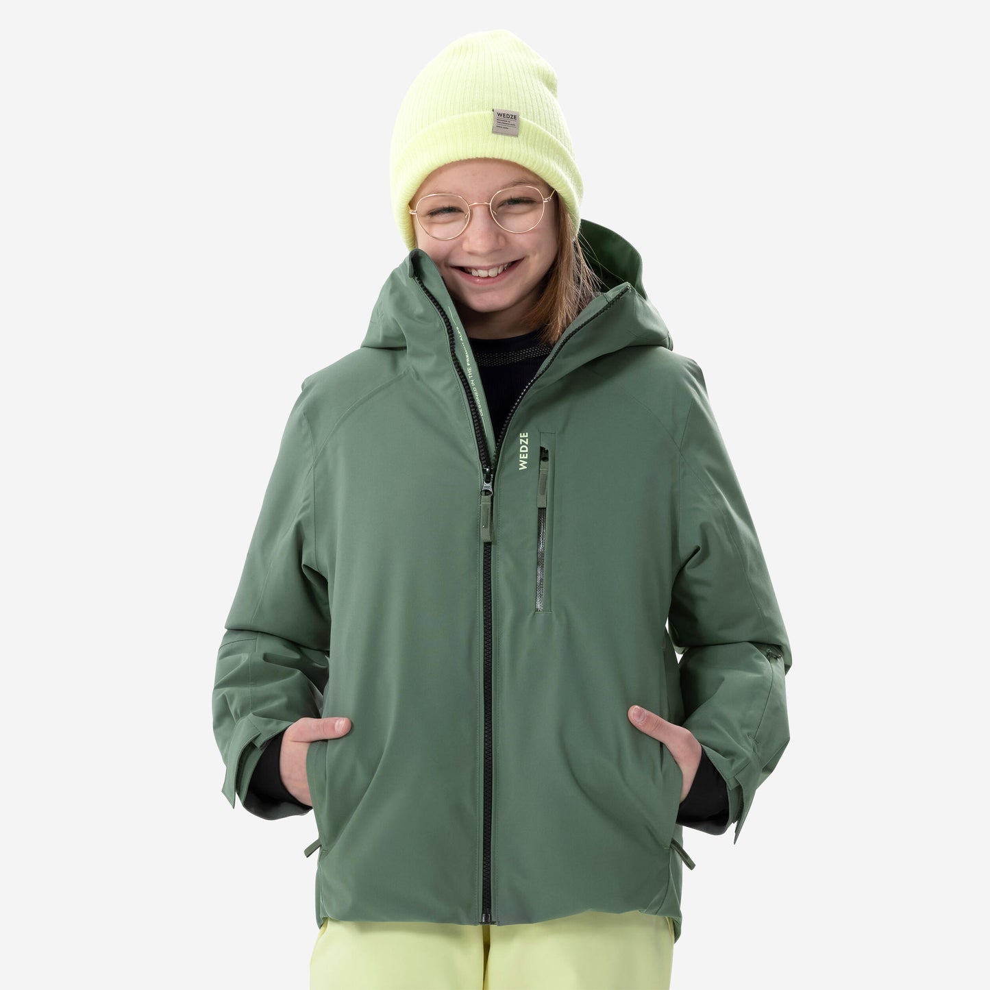 Kids' warm and waterproof ski jacket, 6-14 years 550 - Khaki
