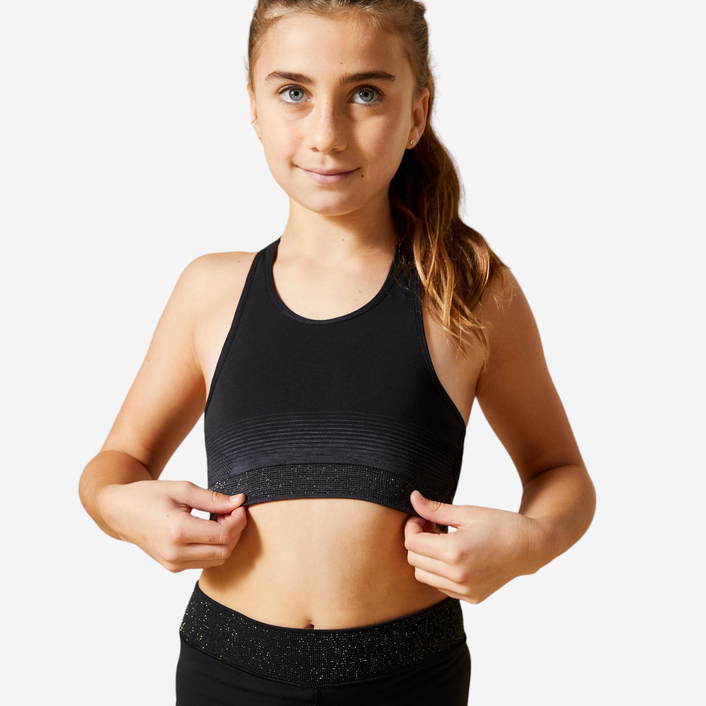 Girls' Gym Sports Bra 580 - Black/Dark Grey