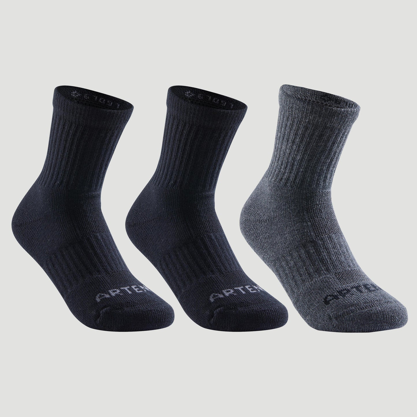 Kids' High Sports Socks Tri-Pack RS 500 - Black/Grey