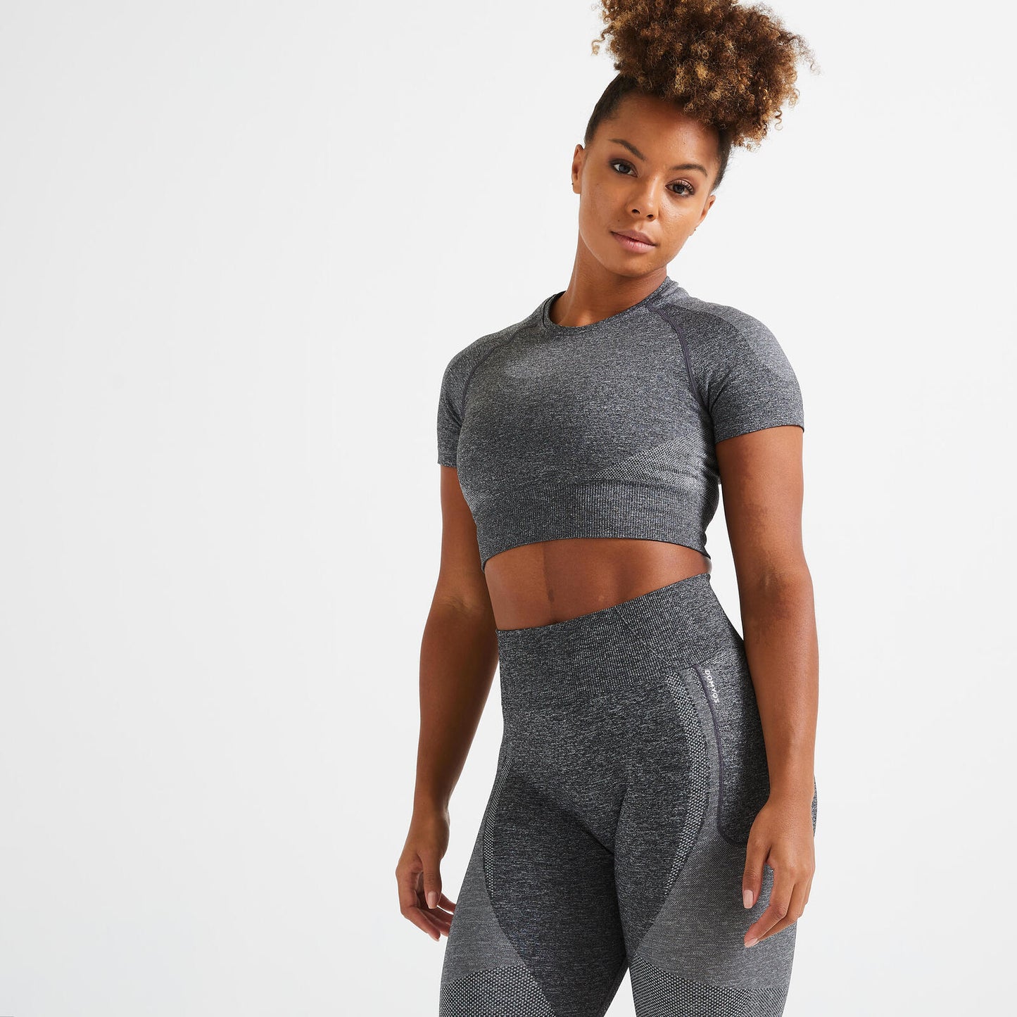 Seamless Short-Sleeved Cropped Fitness T-Shirt - Grey