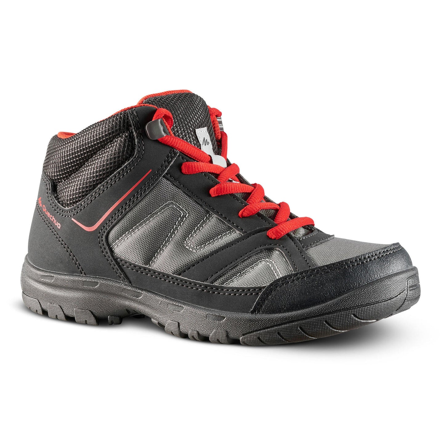 N HIKING 100 MID JR Shoes BLACK/RED LACE