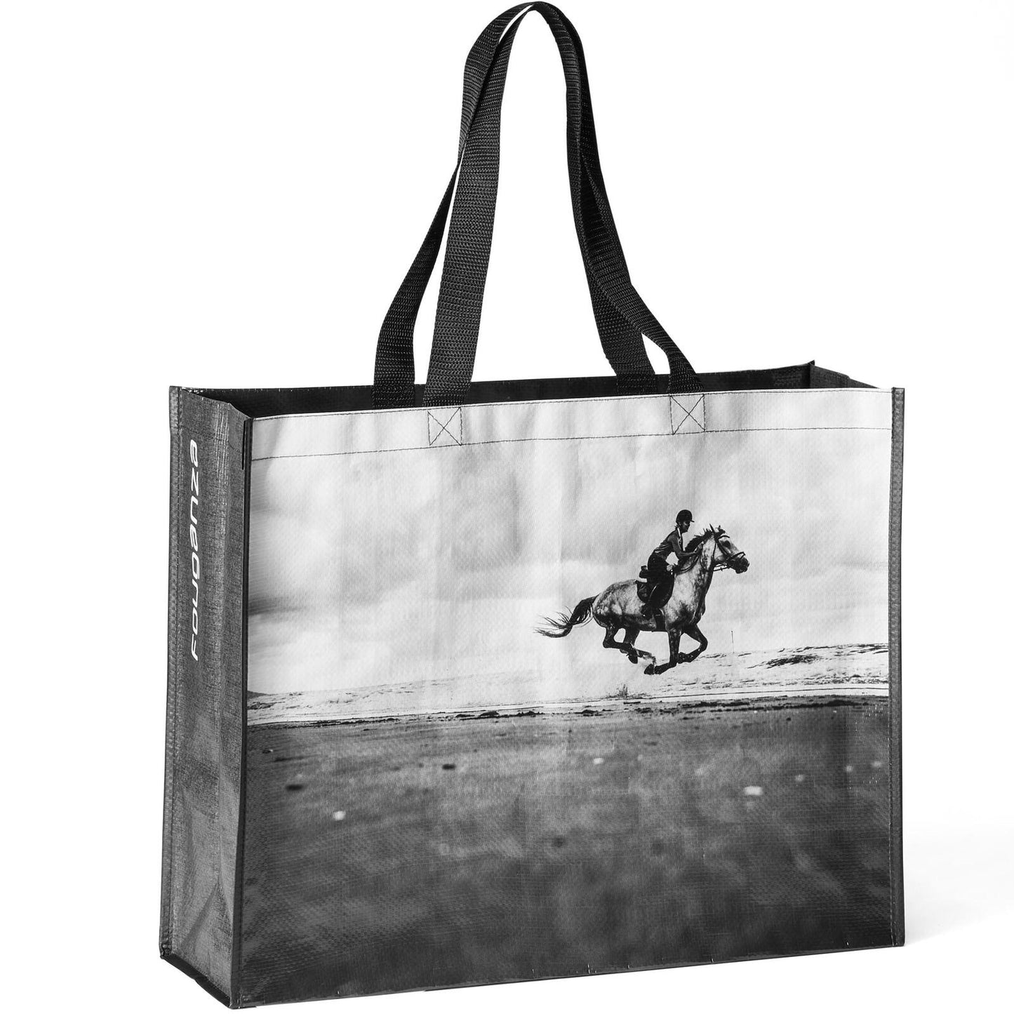 HORSE RIDING TOTE BAG - B&W HORSE