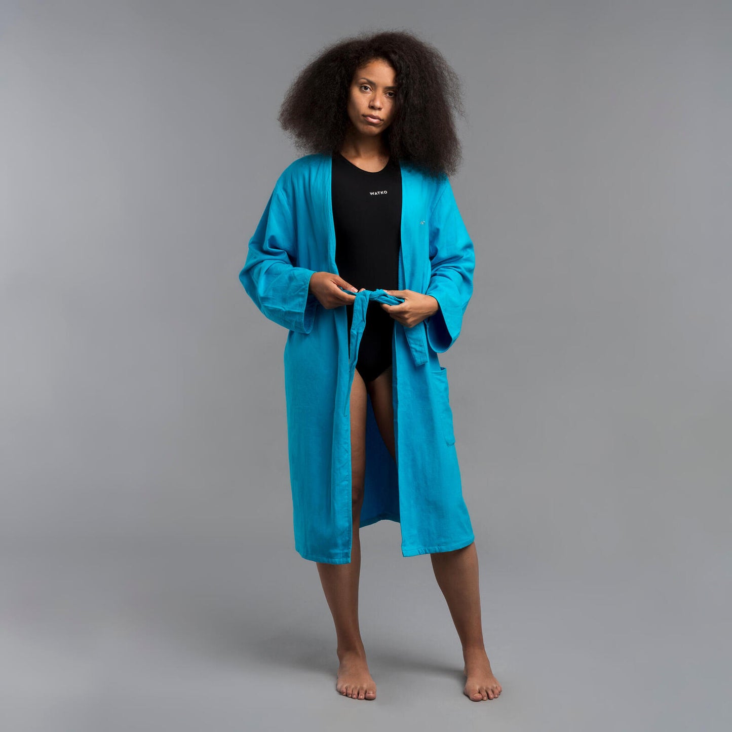 BATHROBE 500 COTTON WOMAN BLUE LUX