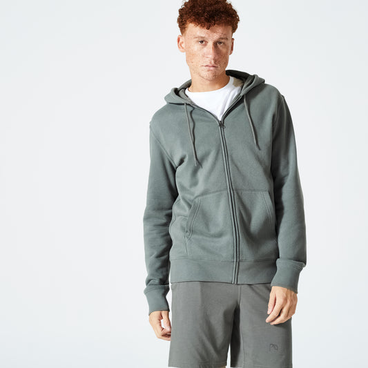Men's Fleece Zip-Up Fitness Hoodie - Khaki Green