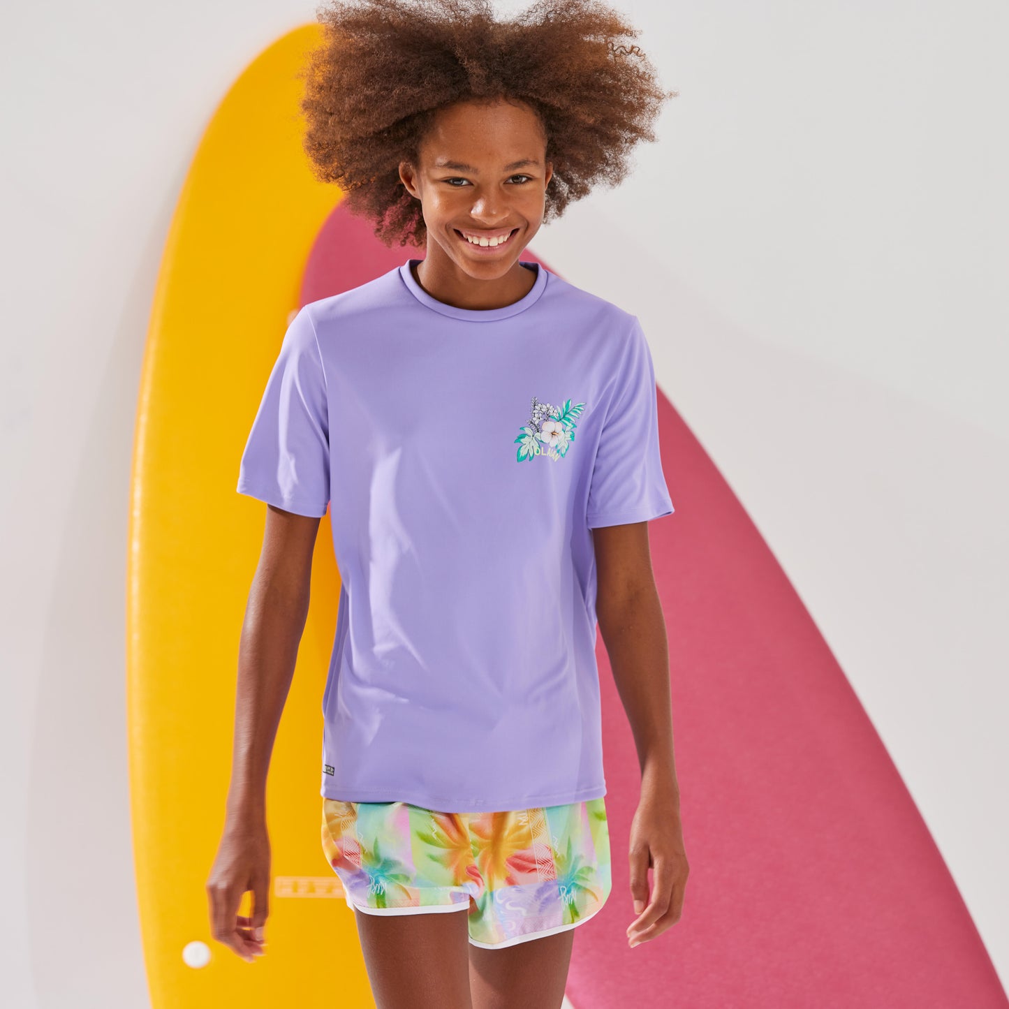 Kids' short sleeve UV-protection t-shirt - 100 ibiscus purple