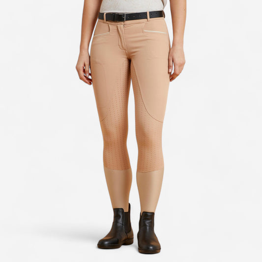 Women's Horse Riding Lightweight Jodhpurs Fullgrip 580 - Beige