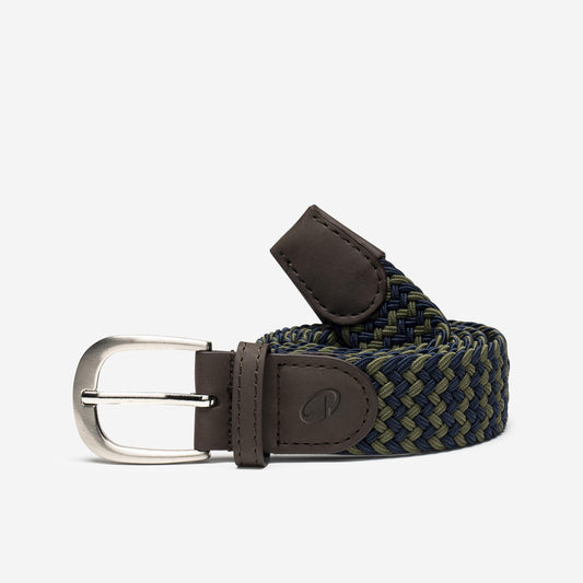 Elastic & stretchy braided Golf belt, navy blue and green