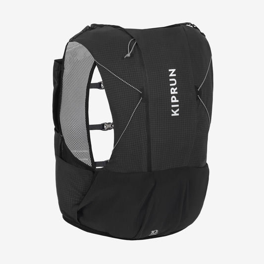 Black Backpack Trail Running 10L Hybrid sold with water pouch 1L KIPRUN BAG 900