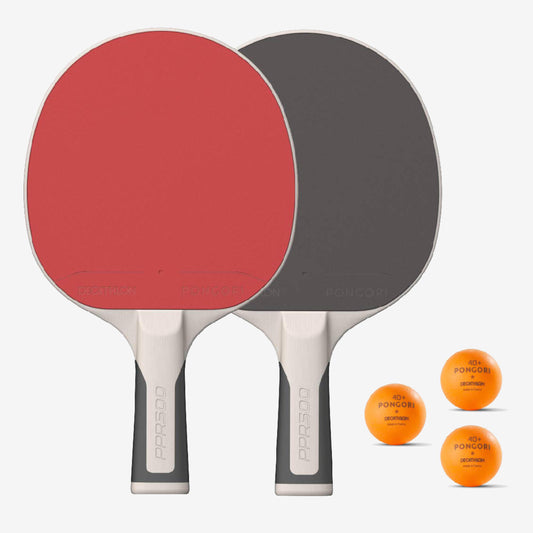 Set of Durable Table Tennis Bats + 3 Balls Set PPR 500