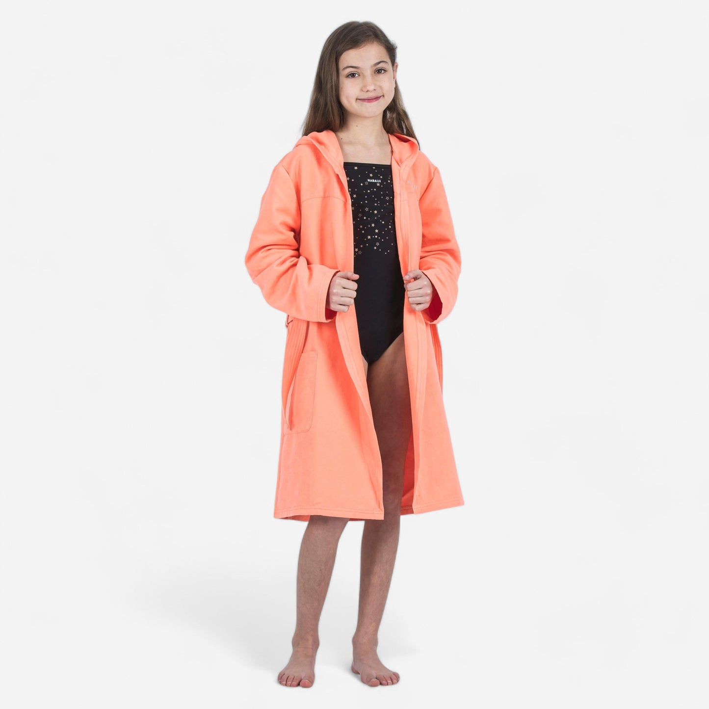 Kids compact microfibre pool bathrobe light coral