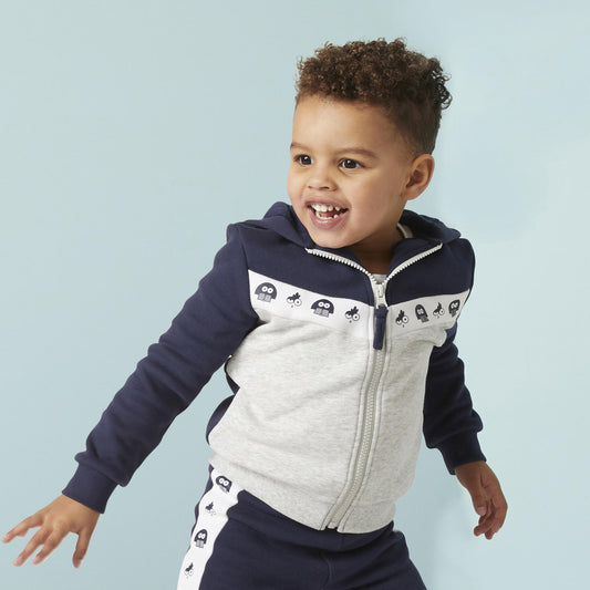 Baby's Basic Zip-Up Sweatshirt - Grey with Patterns