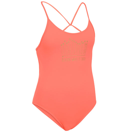 GIRL'S 1-PIECE SWIMSUIT 100 CORAL