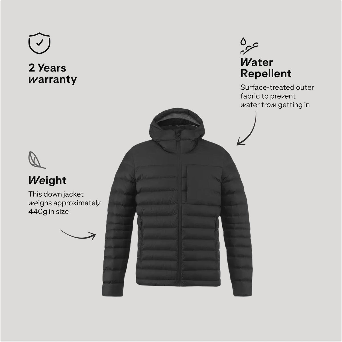 DOWN HOODY JKT MT500 M BLACK