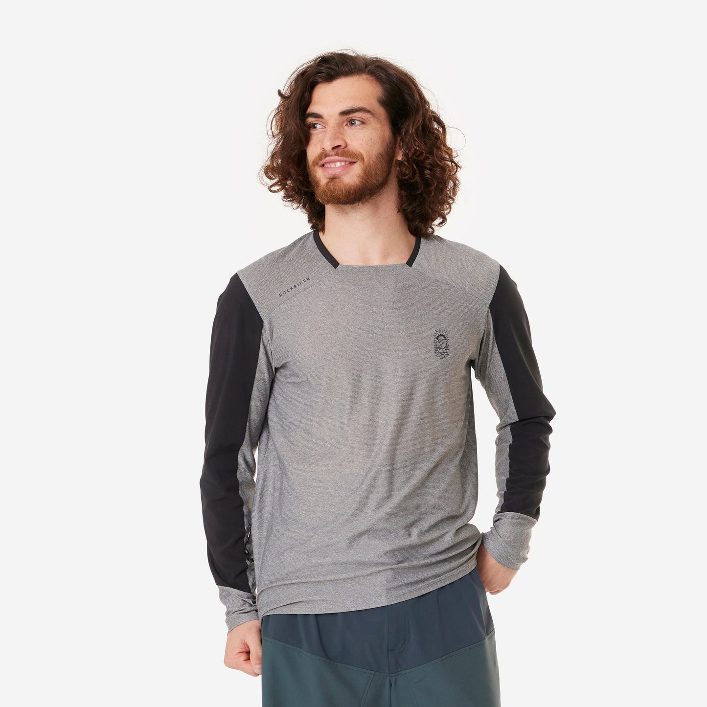 Long-Sleeved Mountain Biking Jersey EXPL 100 - Grey