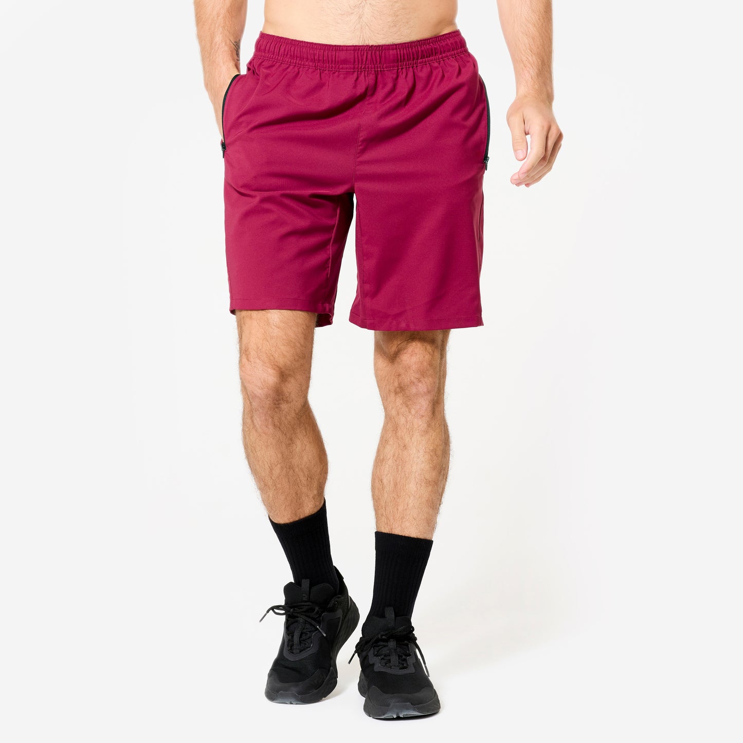 Men's Breathable Zipped Pockets Fitness Shorts - Cherry Purple