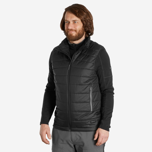 Men's synthetic sleeveless trekking padded jacket MT100 - Black