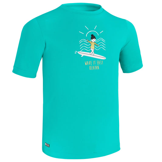 Kids' anti-UV printed surfing water T-shirt - turquoise