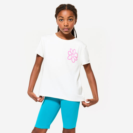 Girls' Multisports Cotton T-Shirt - White/Print