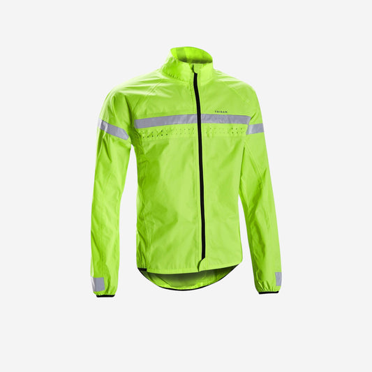 Men's Long-Sleeved Showerproof Road Cycling Jacket RC 120 Visible EN1150