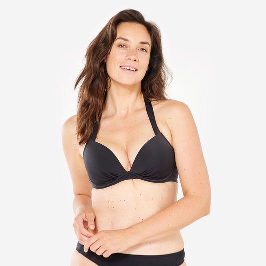 Elena Women's Push-Up Swimsuit Top with Fixed Padded Cups - Black
