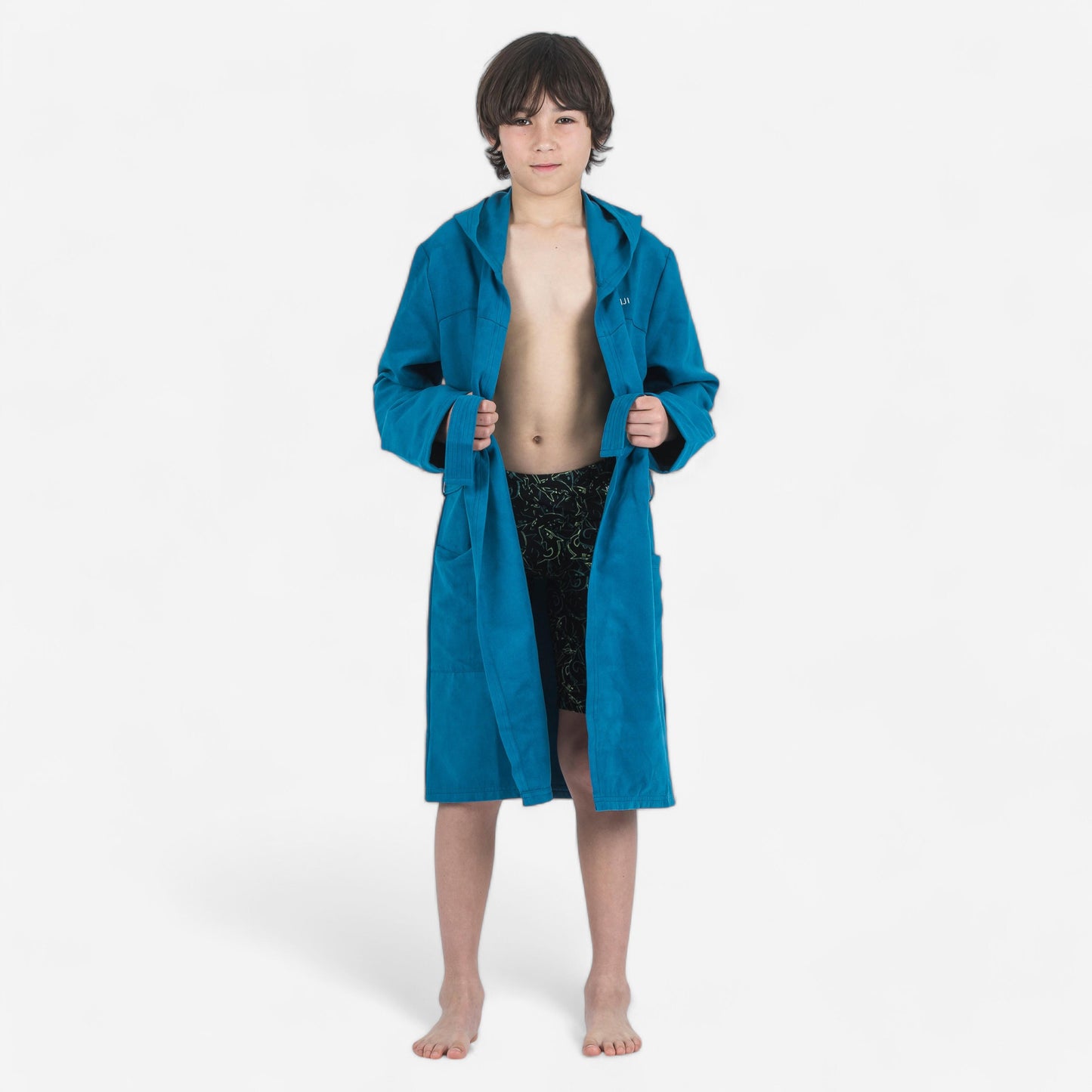 Kids compact microfibre pool bathrobe dark blue